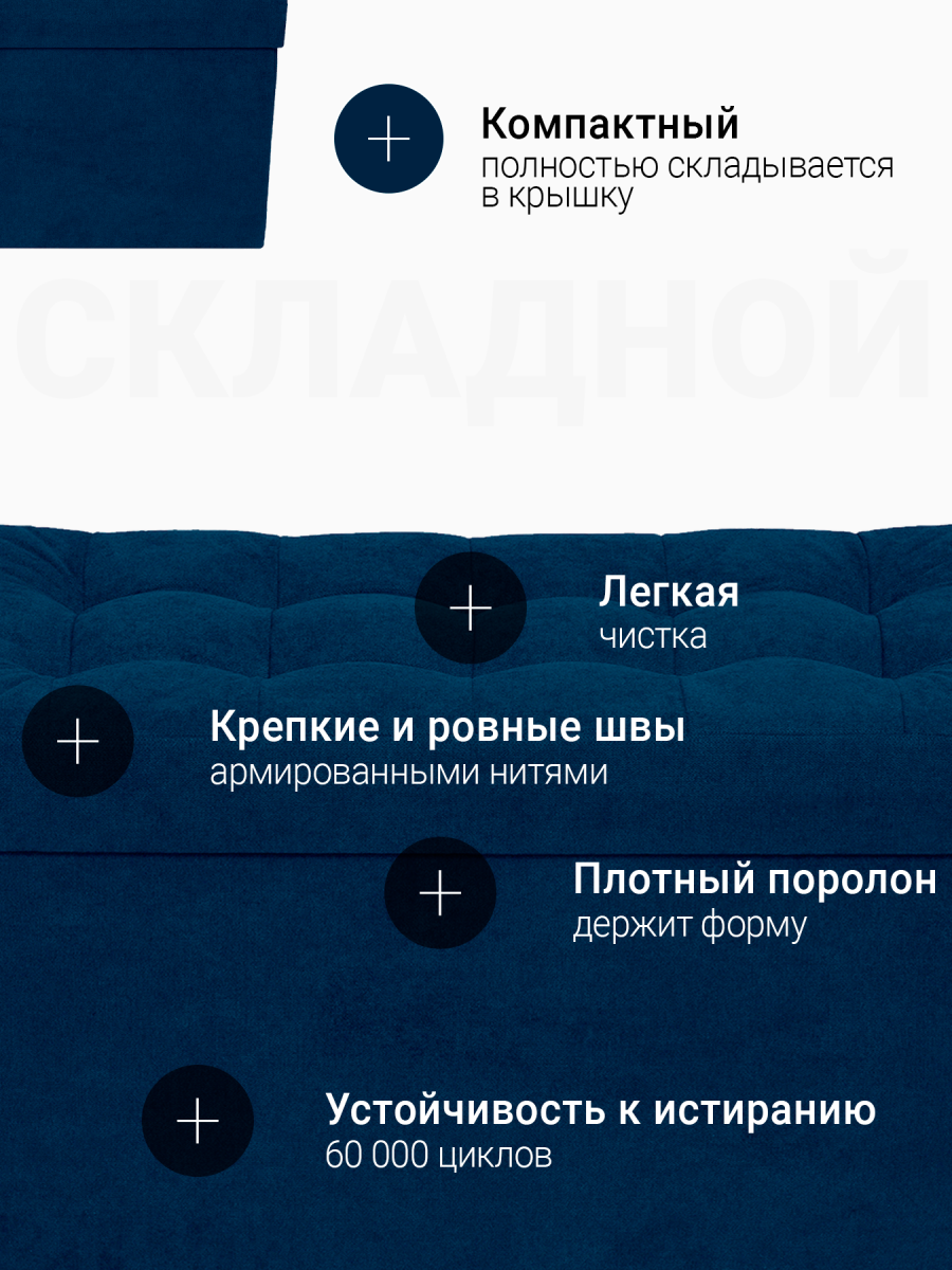 Пуф Складной Большой Синий Велюр 2