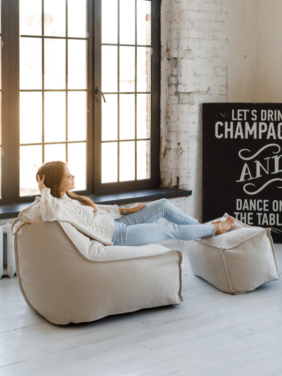 Кресло Манхеттен Светло-бежевое с Пуфом 9