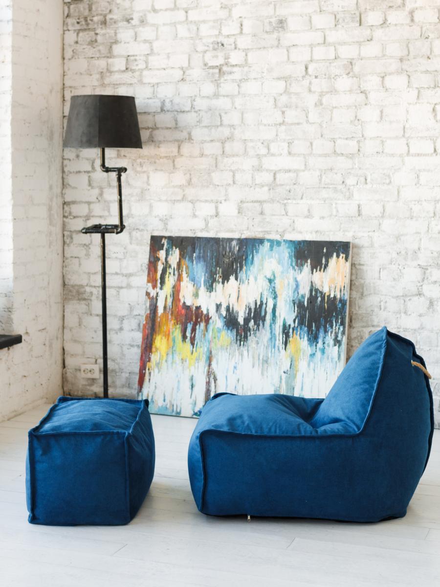 Кресло Манхеттен Синее с Пуфом 8