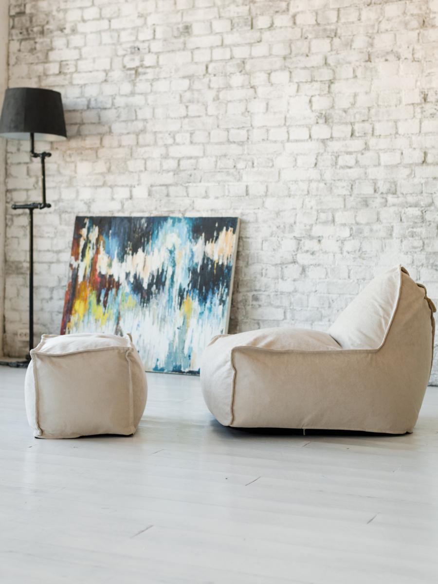 Кресло Манхеттен Светло-бежевое с Пуфом 10