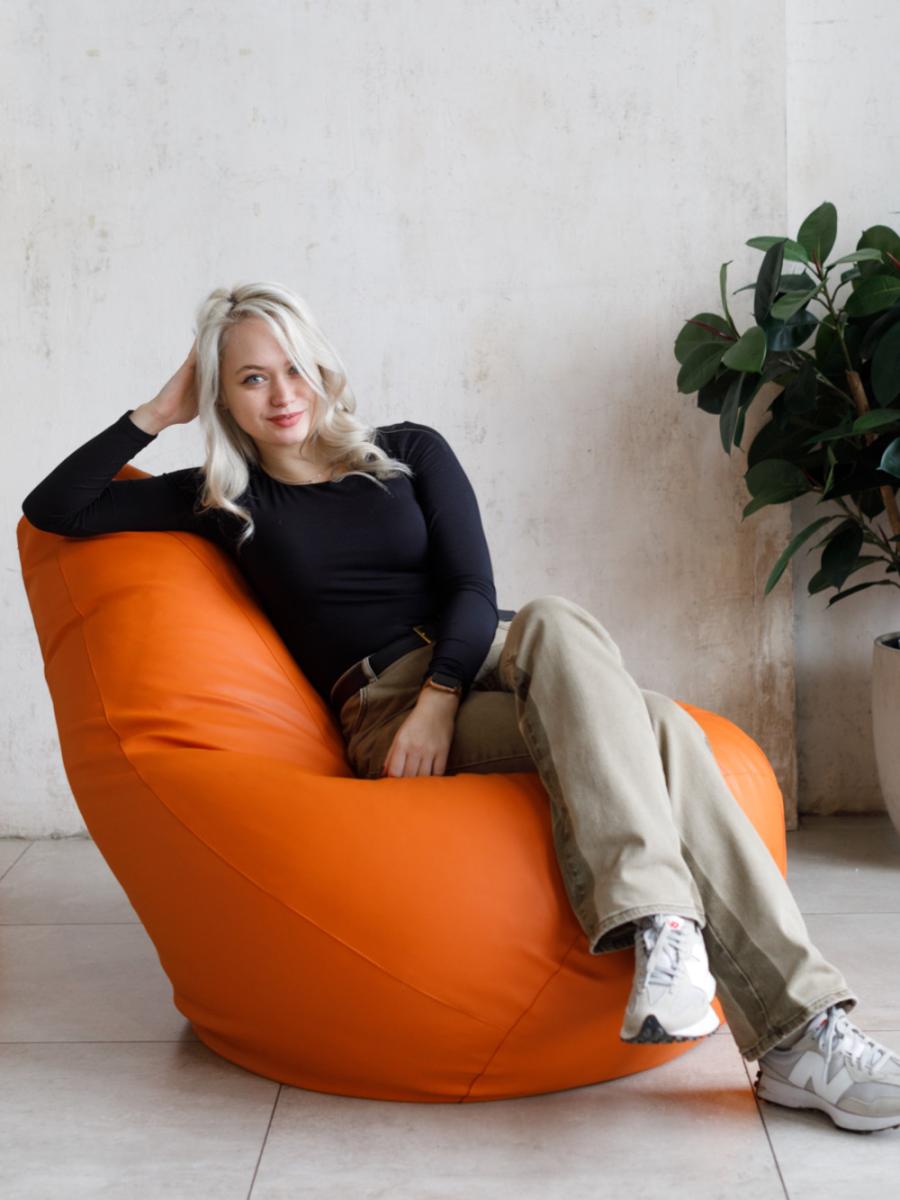 Купить Кресло Мешок Груша Оранжевая ЭкоКожа от производителя Bean-Bag Кресло Мешок Груша Оранжевая ЭкоКожа 4