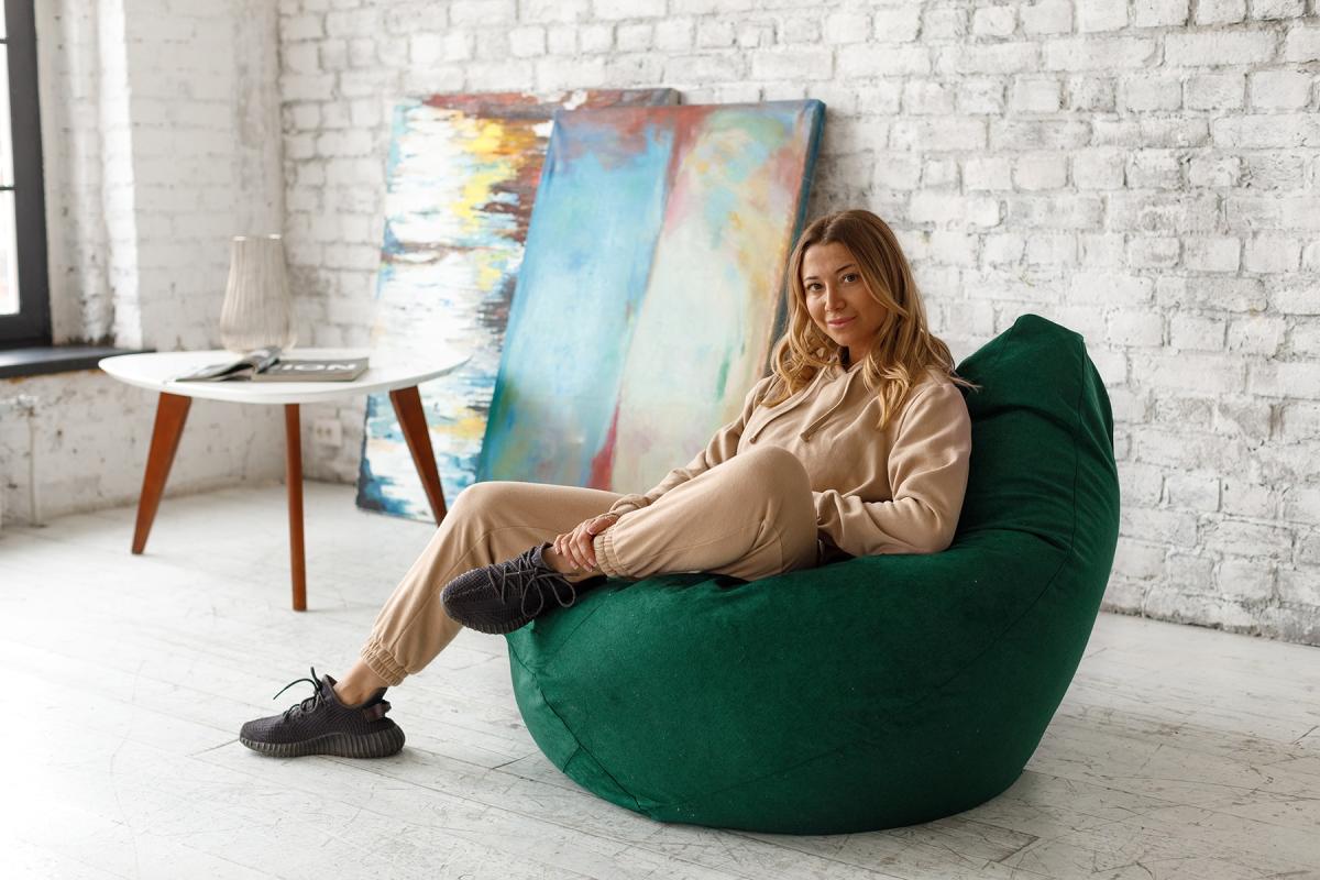 Купить Кресло Мешок Груша Зеленый Велюр от производителя Bean-Bag Кресло Мешок Груша Зеленый Велюр 5