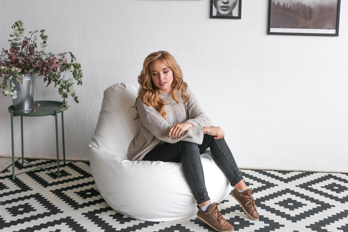 Купить Кресло Мешок Груша Белая ЭкоКожа от производителя Bean-Bag Кресло Мешок Груша Белая ЭкоКожа 4